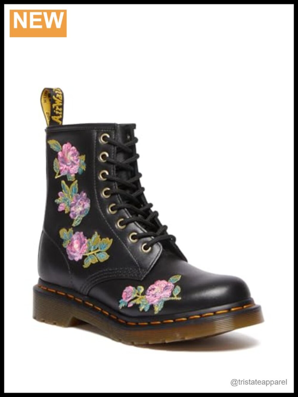 Leather Embroidered 8-Eye Combat Ankle Boots Lace-Up
